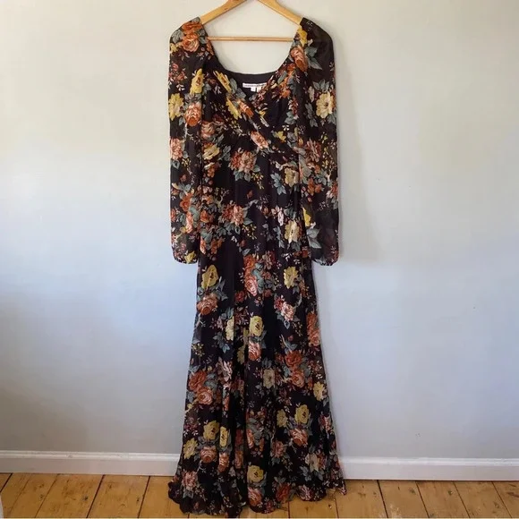 Veronica Beard Maxi Silk Floral Long-Sleeve Avani Dress Size 0 NWOT
